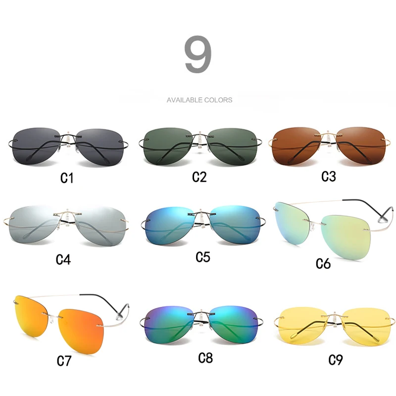 Pilot Polarized Sunglasses Men Rimless Titanium Alloy Ultralight SunGlasses Women Driving Sports Fishing Glasses Summer Style