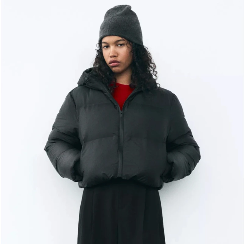 Hooded Padded Coat Women's Zip Up Cropped Winter Daily Commute Campus Trendy Fashion Warm Soft New Hot Thick Loose Chic Coats