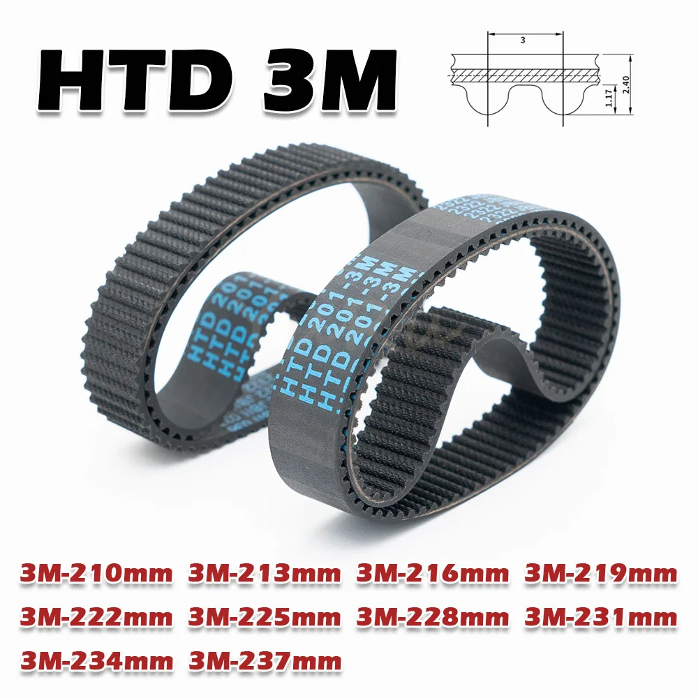 Htd 3m correia dentada de borracha, largura de laço fechado 5 ~ 30mm, perímetro 210 213 216 219 222 225 228 231 234 237mm 3m, transmissão de acionamento cnc