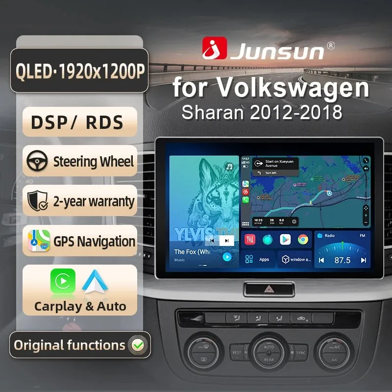Image of Junsun für VW Volkswagen Sharan 2012-2018 9 Zoll 4GB 64GB Android 13 Autoradio GPS Navigation Carplay DSP Bluetooth FM Lenkradbedienung Unterstützung USB AUX Eingang Rückfahrkamera Bereit 1080P Video