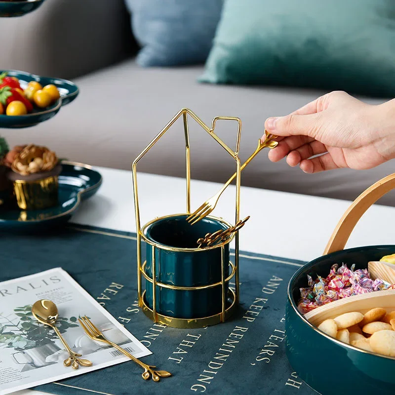 

--Creative restaurant dessert fork and spoon ceramic storage tank household fruit fork set