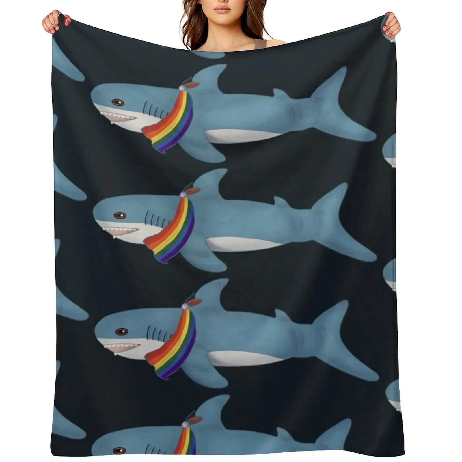

Pride Blahaj Throw Blanket Thermals For Travel Flannel Fabric Quilt Blankets