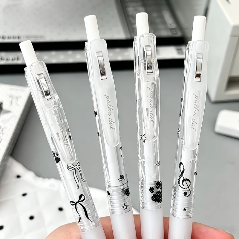 Polka Dot Musical Note Click Gel Pen 0.5mm Black ST Tip Cute Retractable Gel Ink Pens 4Pcs Set For Student Exam Office Writing