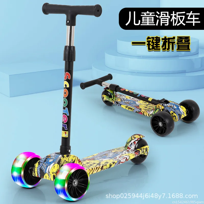 Kids Scooter 3 Wheels Folding Foot Scooters LED Shine Balance Bike Adjustable Height Skateboard Kick Scooter for Kids Sport Toy