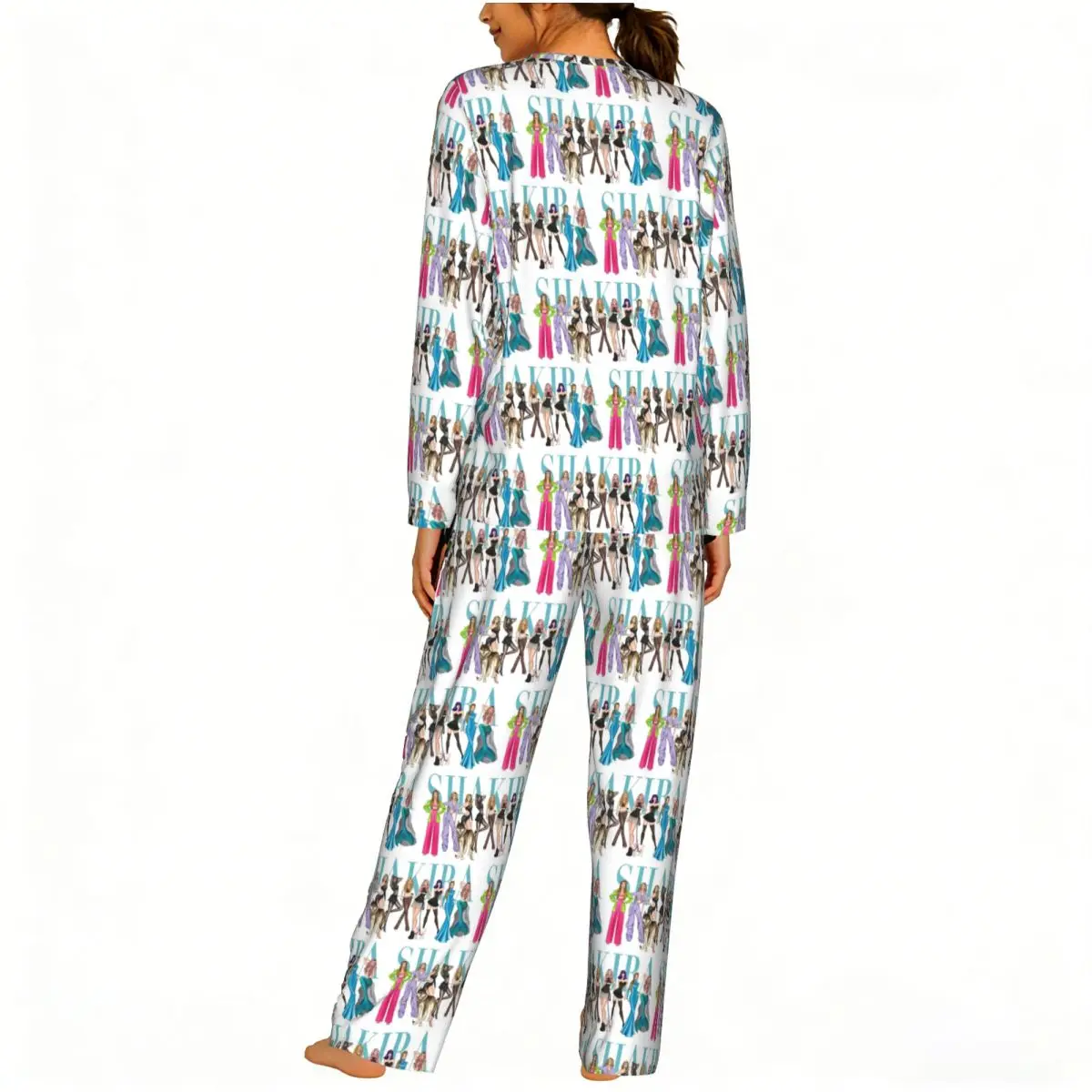 Shakira Hawaiian Travel Print 7 Round Neck Long Sleeve Nightgowns for Sleeping Sleepshirts Women Soft Pajama Set Long Pants 3