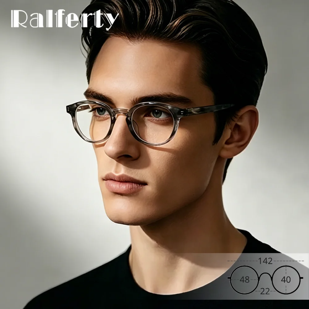 Ralferty Retro Vintage Thick Eyeglass Frame Women Men Blue Light Glasses TR90 Small Oval Frame Translucent Grey  No Prescription