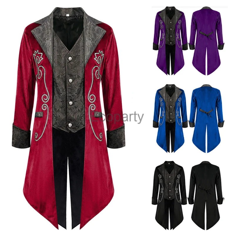 

New Men's Halloween Edwardian Gothic Jacket Medieval Renaissance Vintage Embroidered Steampunk Tuxedo Carnival Party Costume