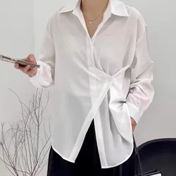 2023 Spring and Autumn Women's New Button Long SleeveSolid Color Shirt Women's Loose and Versatile Design Sense Fashion Tops