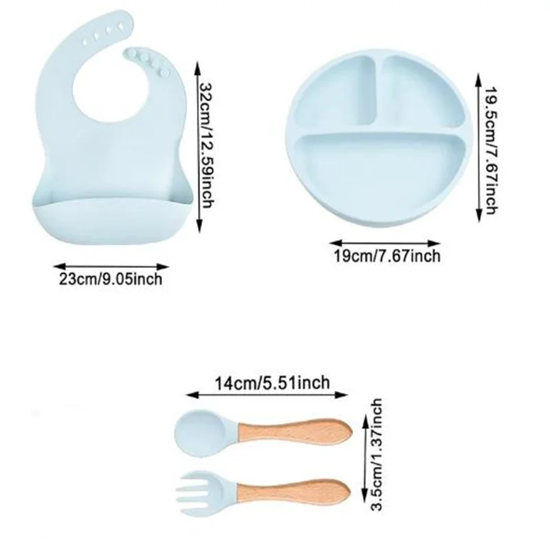 Set per l'alimentazione del bambino in Silicone con ciotola di aspirazione piatto diviso cucchiai forchette Sippy Cup bavaglino regolabile