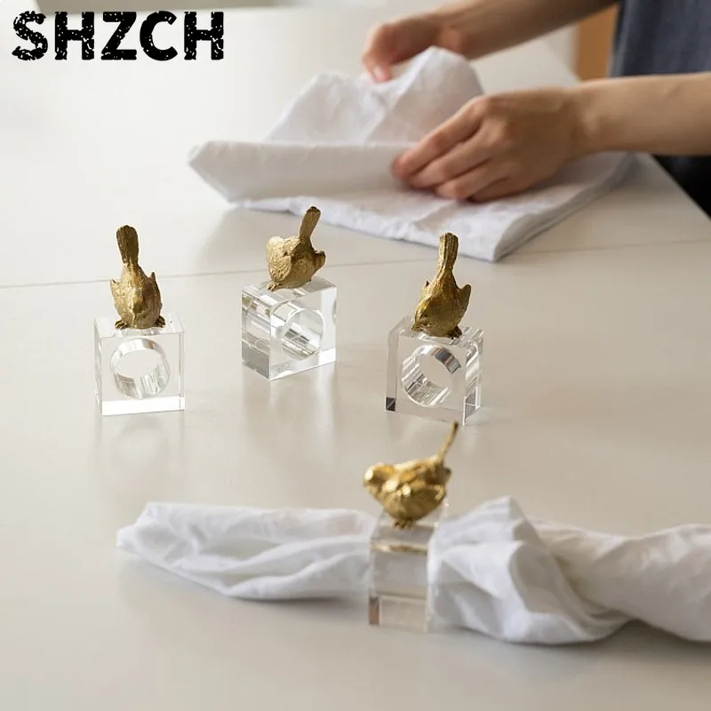 Canary Crystal Napkin Ring Brass Crystal Family Banquet Decoration Ornament