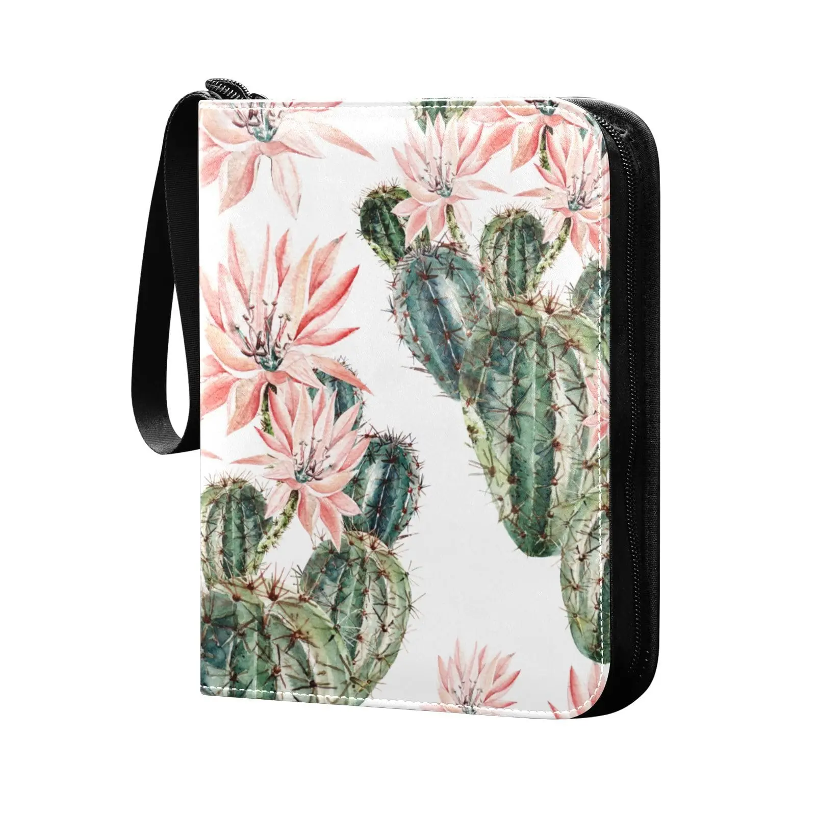 

Floral Plants Cactus 4 Pocket Trading Card Binder 400 Double Sided Pocket Album Sport Game Cards Unique Card Collection Storage