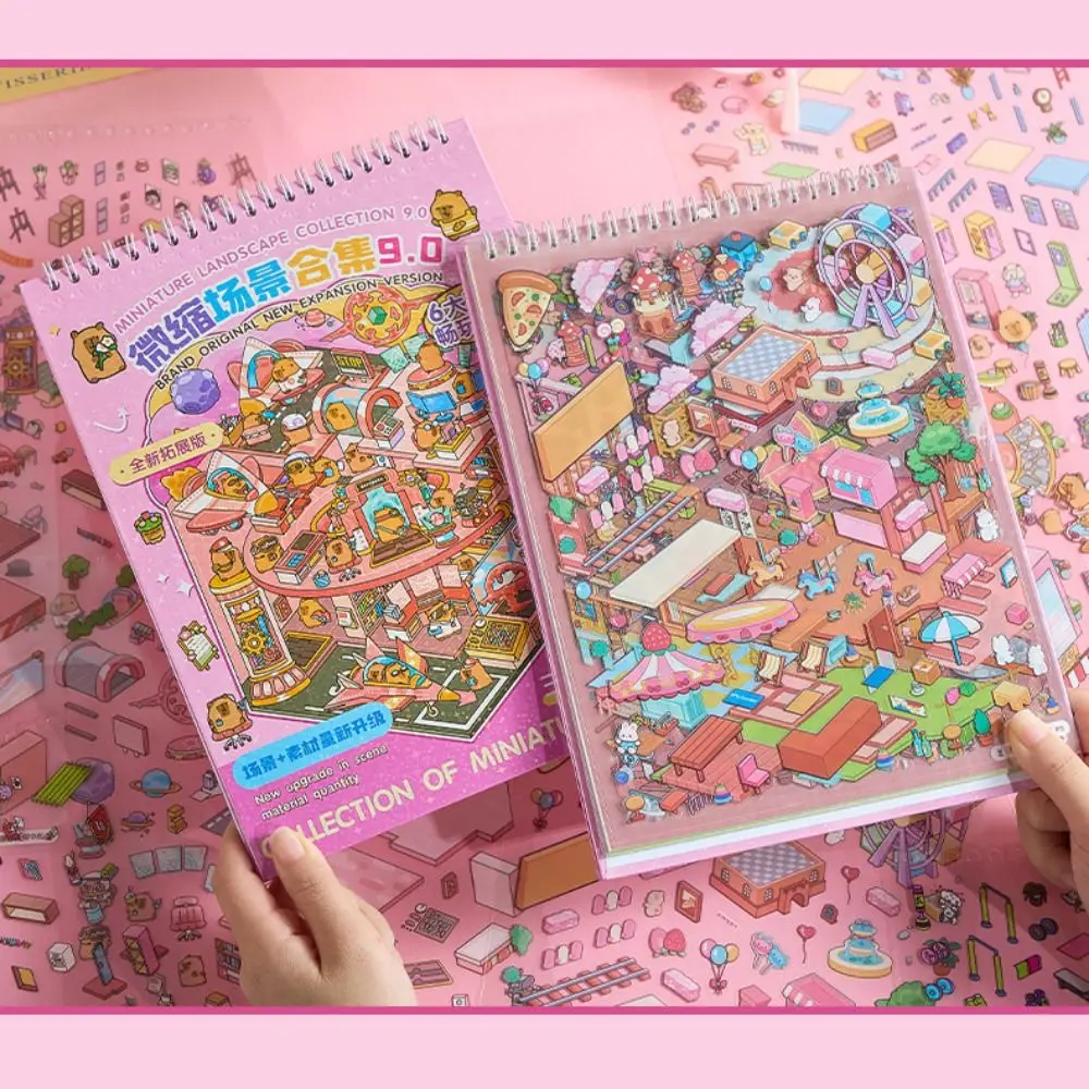 PET Happy Town Miniaturszene Aufkleber Dekompressionsspule Bindung 3D-Habinszene Visuelles Stapeln Miniaturszene Collagenspiele