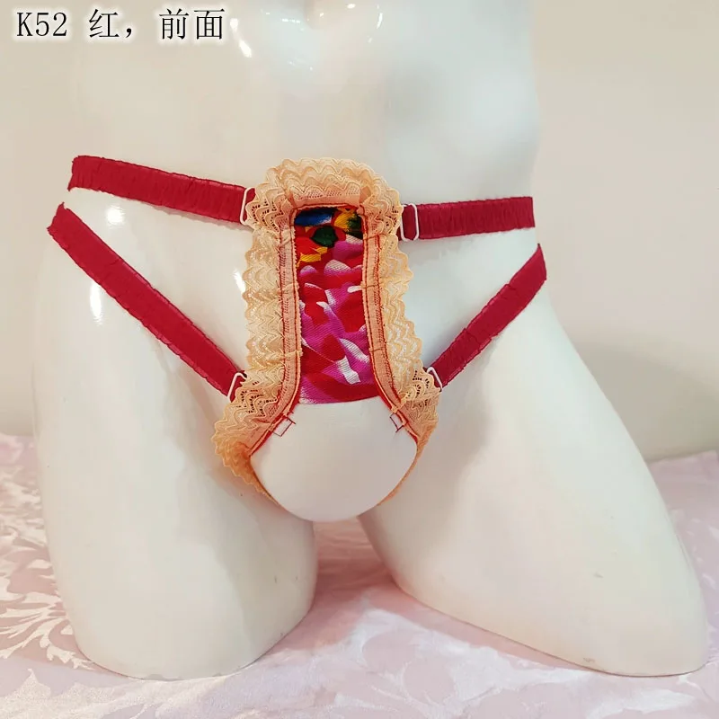 رجل مثير القطن الأزهار الدانتيل ثونغ T-ملخصات مرونة الخصر سلسلة سراويل عرض حي الرقص حفلة DJ نادي بار اليدوية ازياء