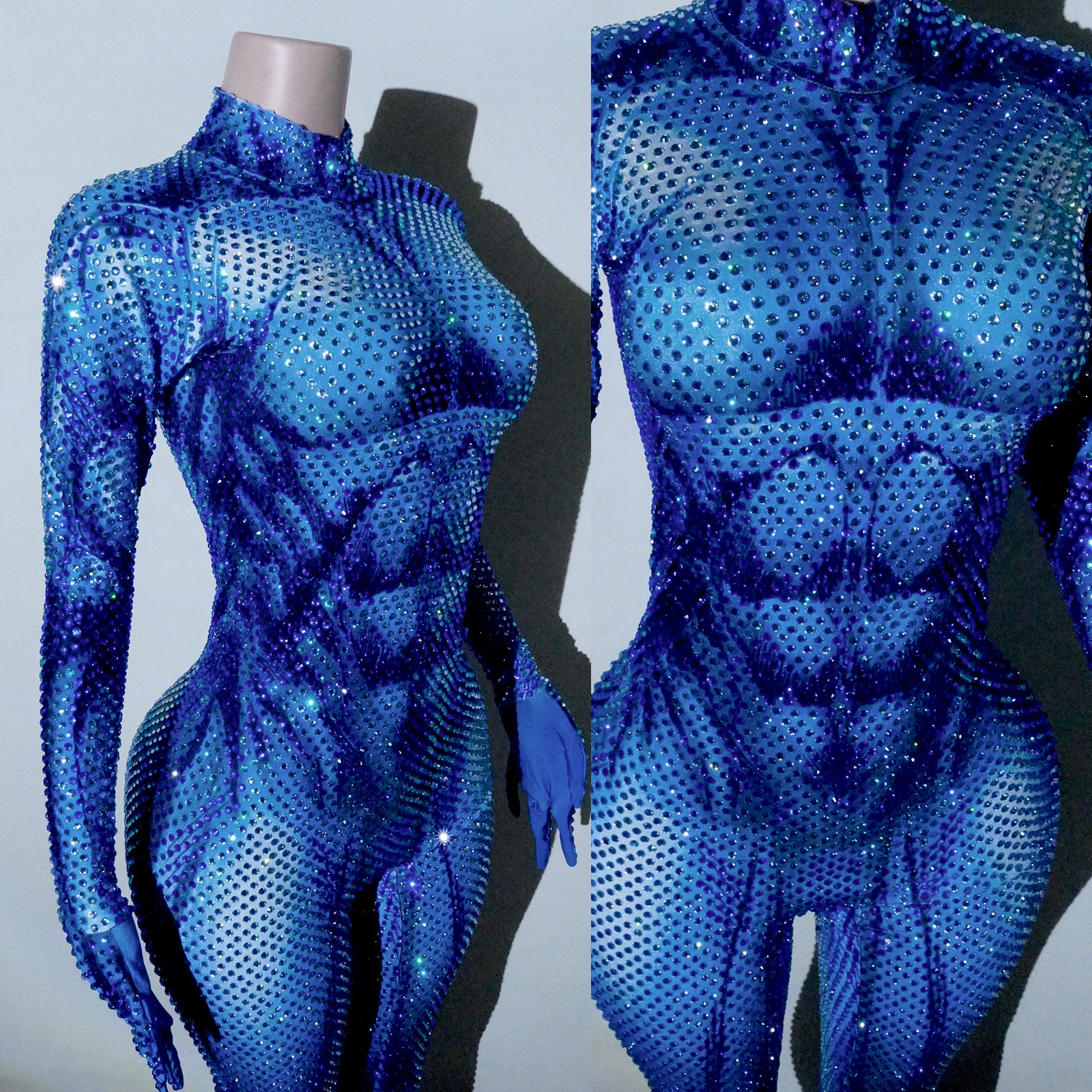 Męski luksusowy kombinezon z dżetami, elastyczny spandex, seksowny strój sceniczny dla DJ-a, kostium taneczny, dla muskularnego mężczyzny, tancerza barowego.