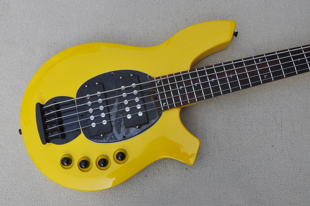 5 Strings Yellow Electric Bass Guitar with Active Circuit,Rosewood Fretboard,24 Frets,Can be Customized