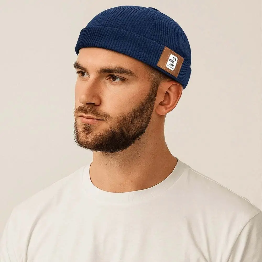 

Landlord Hat Solid Color Vintage Docker Cap Adjustable Comfortable Dome Melon Cap Soft Round Corduroy Brimless Hat Men