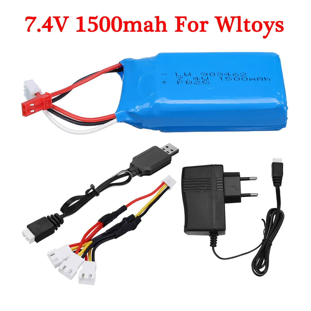 7.4 V 1500mAh LIPO BATTERY + USB ที่ชาร์จสำหรับ wltoys V913 L969 L959 L979 L202 L212 A959รถบรรทุกรถบรรทุกอะไหล่แบตเตอรี่โดรน