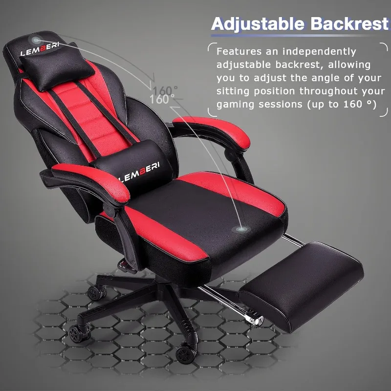 LEMBERI Video Game Chairs with footrest, Big Gamer Chair for Adults, 400lb Capacity, Racing Style Computer Chair image 4