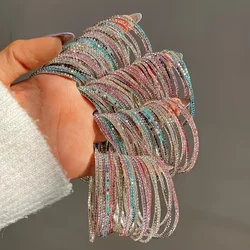 5-piece Bohemian Luxe Style Stackable Bracelets - Colorful Rhinestone Inlay - Alloy Jewelry for Women - Sexy Party Accessory