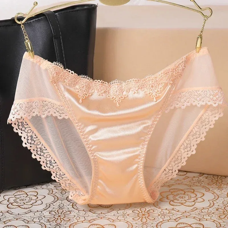 Ladies Lace Fashion Transparent Thin Briefs Sexy Cotton Crotch Low Waist Panties Elasticity Breathable Underpanty Soft Underwear