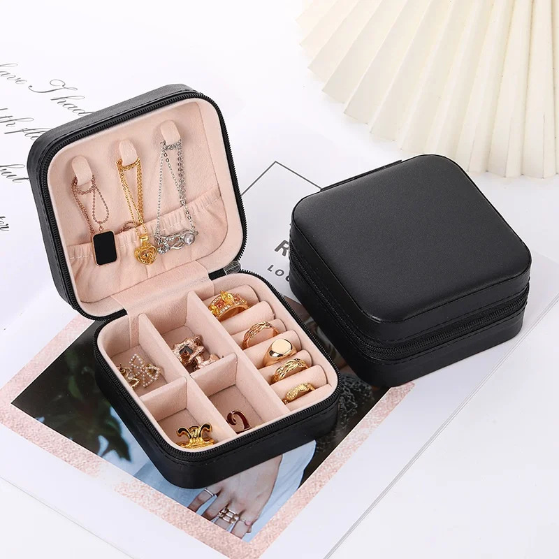 Mini Schmuckaufbewahrungsbox Tragbare Reise-Schmuckschatulle für Ohrringe und Halsketten Damen-Ringorganizer PU-Leder Präsentationsbox – Detail 12