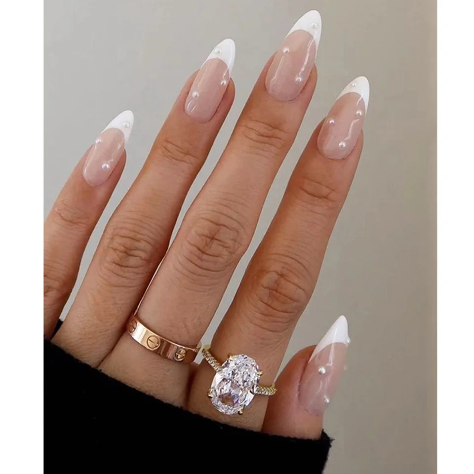 24PCS/box Mid-length Stiletto Nail Tips Gradients Wear Full Cover Paragraph Fashion Manicure Patch False Fingernails For Girls