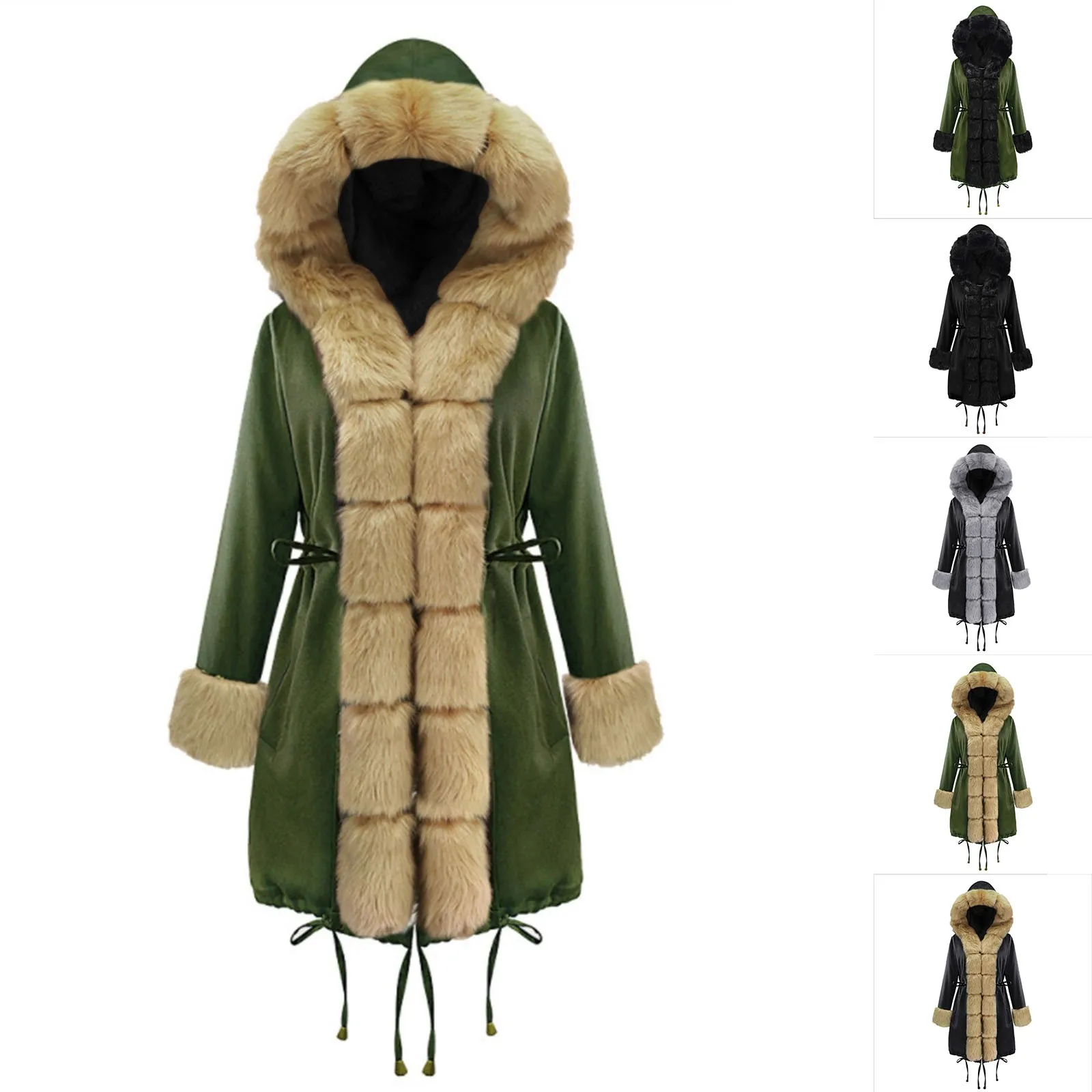 New Parker Fashion Furry Fur Collar Winter Jacket Women Medium Long Hooded Parka Coat with Hooded Coat Streetwear For Ladies