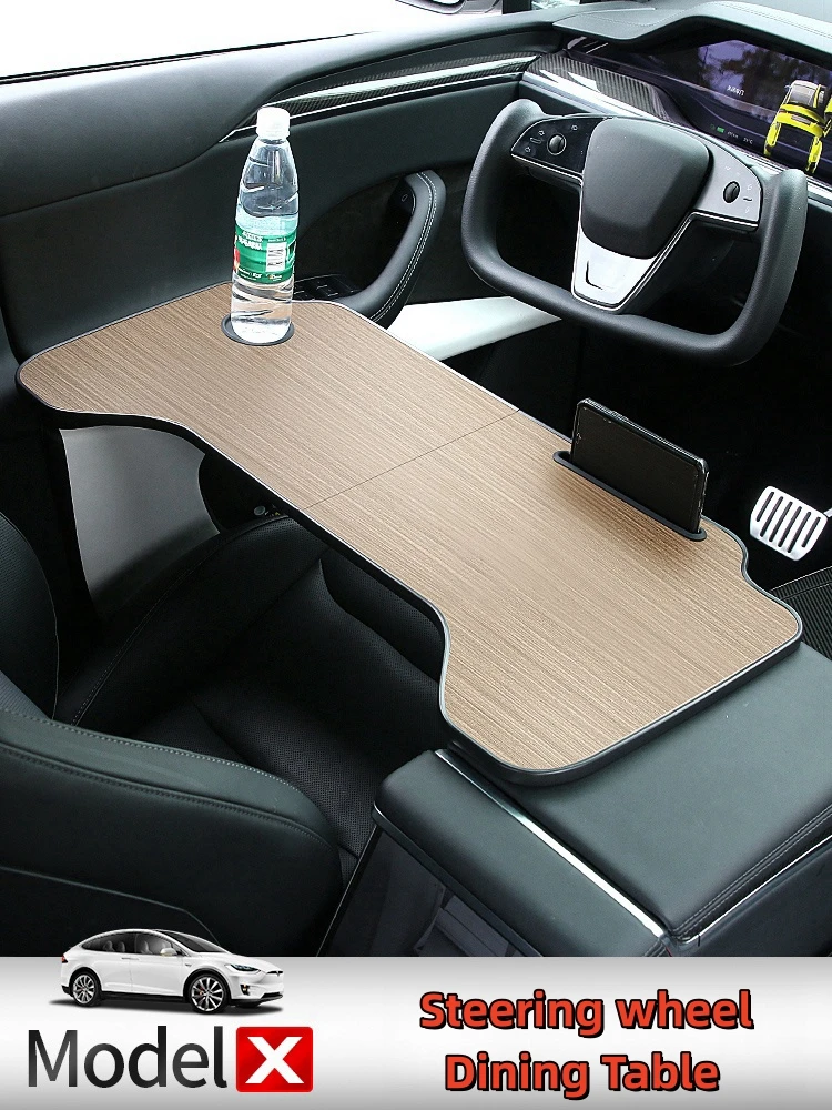 For Tesla Model X 2023 Foldable Steering Wheel  Dining Table Drink Holder Car Computer Desk Tray Food Drink Coffee Work Tray