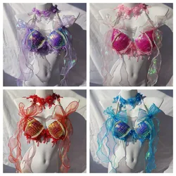 Super Beautiful Mermaid Bikini Sequin Bra Summer Swimming Free Diving Cosplay Mermaid Bra Oceanarium Bar Performance Clothing