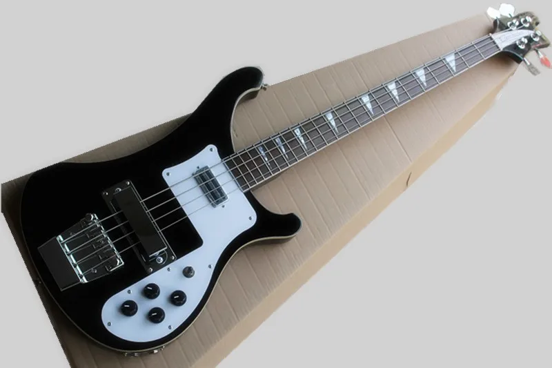 Flyoung Model 4003 Four String Electric Bass Black Body White Guard Can Be Customized According To Requirements