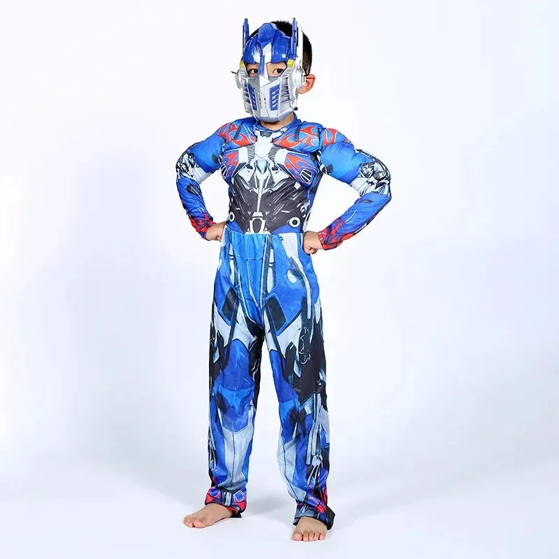 Optimus Prime Bumble Muscle Jumpsuits+ Mask Halloween Costume for Kids Boys Girl The Transformers Movies Carnival Disfraz DN5593