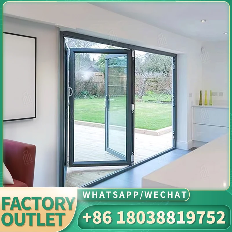 Oscaracso Wholesale Exterior bifold doors aluminium folding patio Patio Black Aluminum Frame Glass Bifold Folding Door