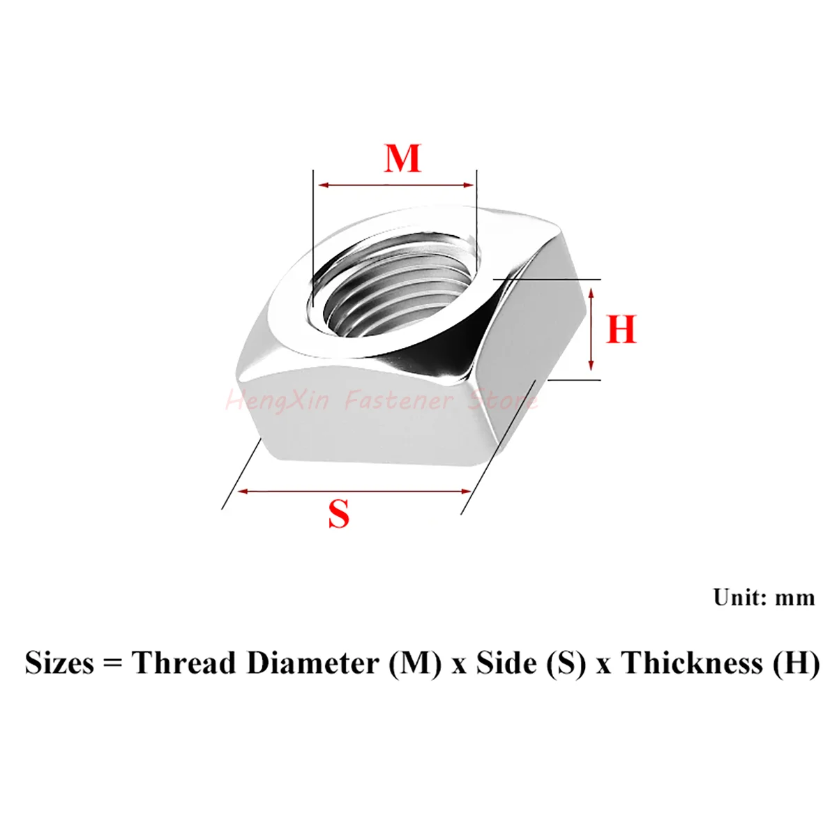 10-100pcs 304 A2 Stainless Steel Square Nut Metric Threaded M3 M4 M5 M6 M8 M10 M12 DIN557 GB39 Four Square Quadrate Nuts