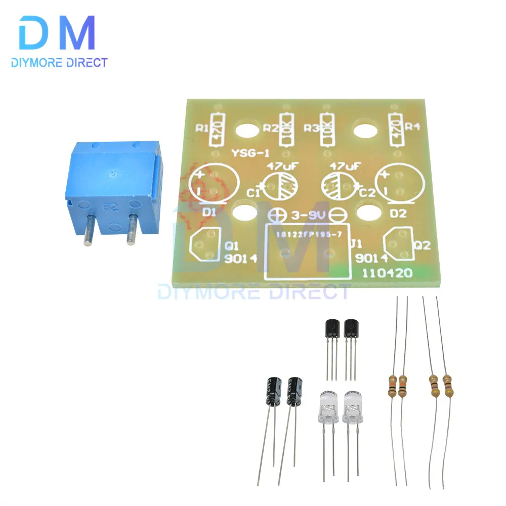 DIY Electronic Kit 5MM LED Flashing Light Circuit Simple LED Blinking Suite Welding Practice Parts DC 3-9V