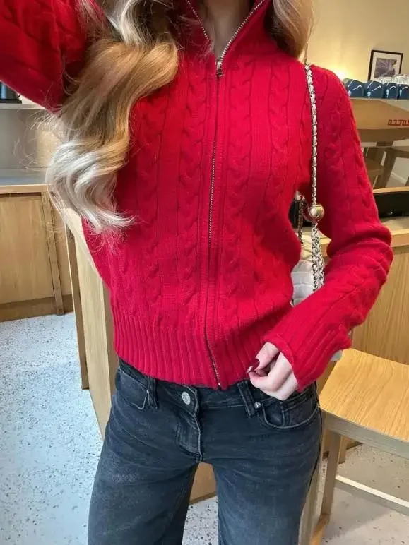 

Women's Knitted Coat Temperament Autumn & Winter Leisure Vacation Casual Zipper Long Sleeve Sweater for Women Clothing