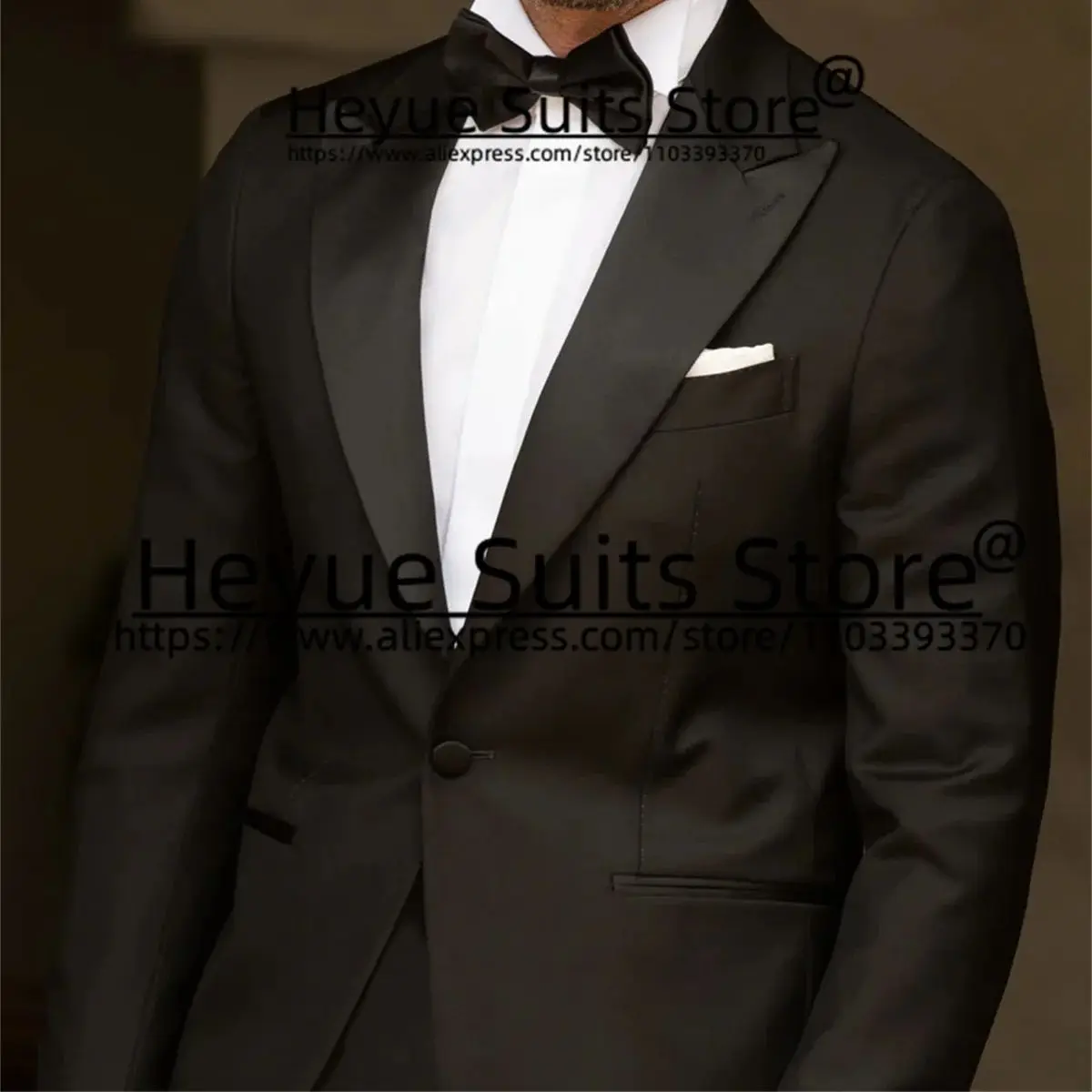 

Groomsman Black Luxuly Wedding Suits For Men Slim Peak Lapel Groom Formal Tuxedos Elegant Jacket+Pants+Bow tie Terno Masculion