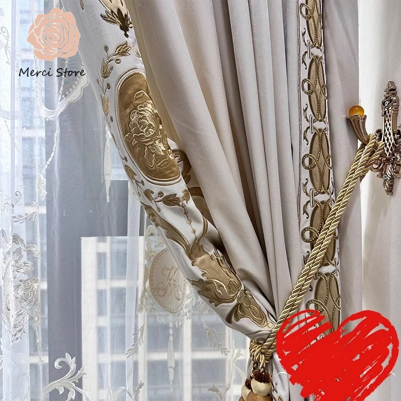 

European American Villa High Window White Elegant Curtains for Living Room Bedroom Study Custom Energy Saving Privacy Drapes