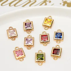 1pcs Diy Jewelry Accessories Copper Inlaid Zircon Square Geometry Double Pendant Earrings Bracelet Material Handmade Charms