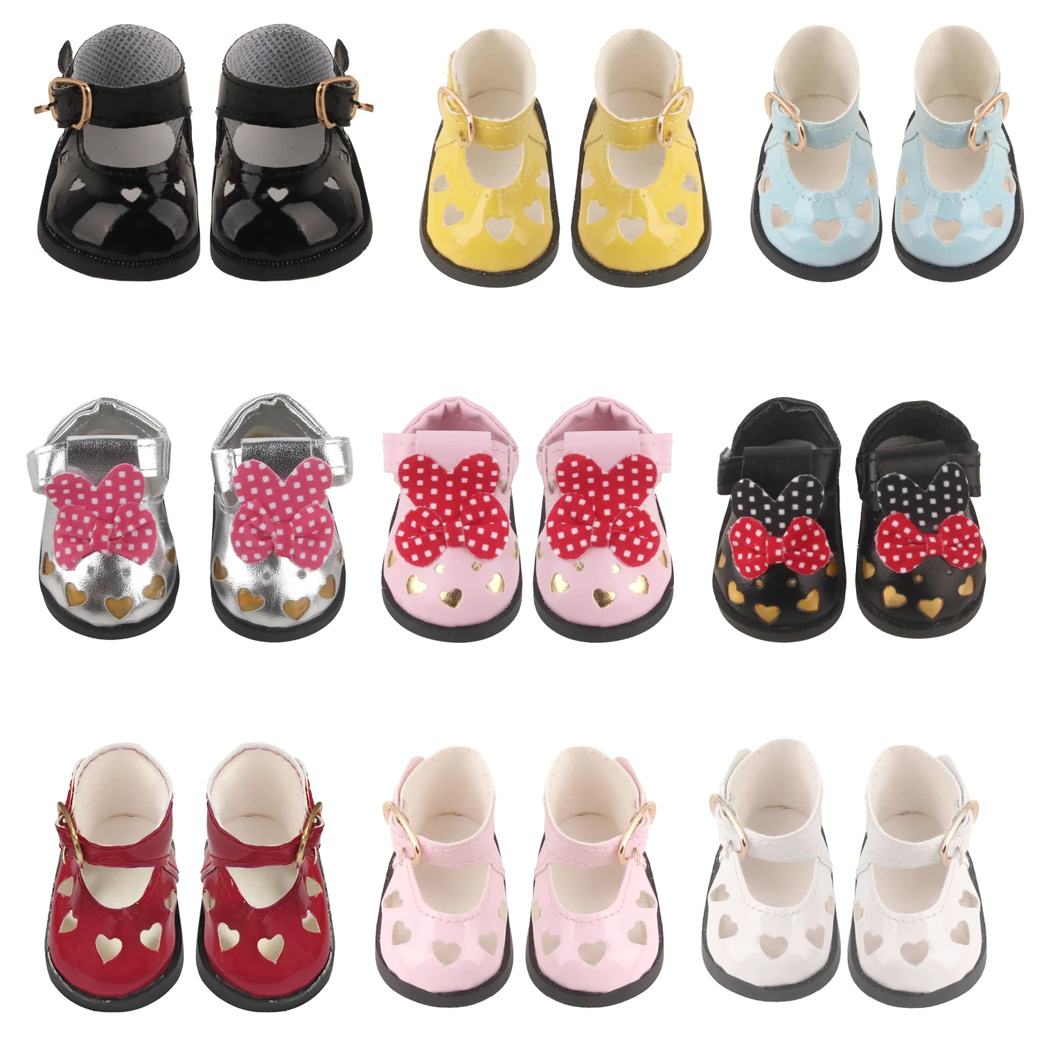 Zapatos de piel sintética para muñeca, botas americanas de 5,5 CM para muñeca de 14 pulgadas, zapatos con lazo de corazón ahuecado para muñeca de