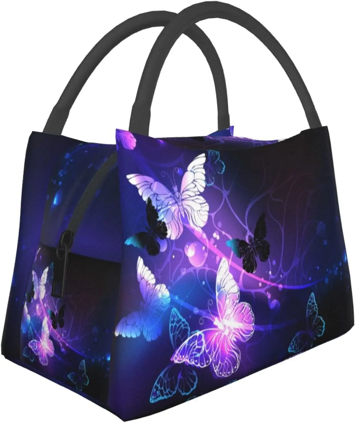 

Background with Night Butterflies Lunch Bag Insulated Tote Bags Foldable Reusable Insulated Bento Bag for Office Picnic Travel