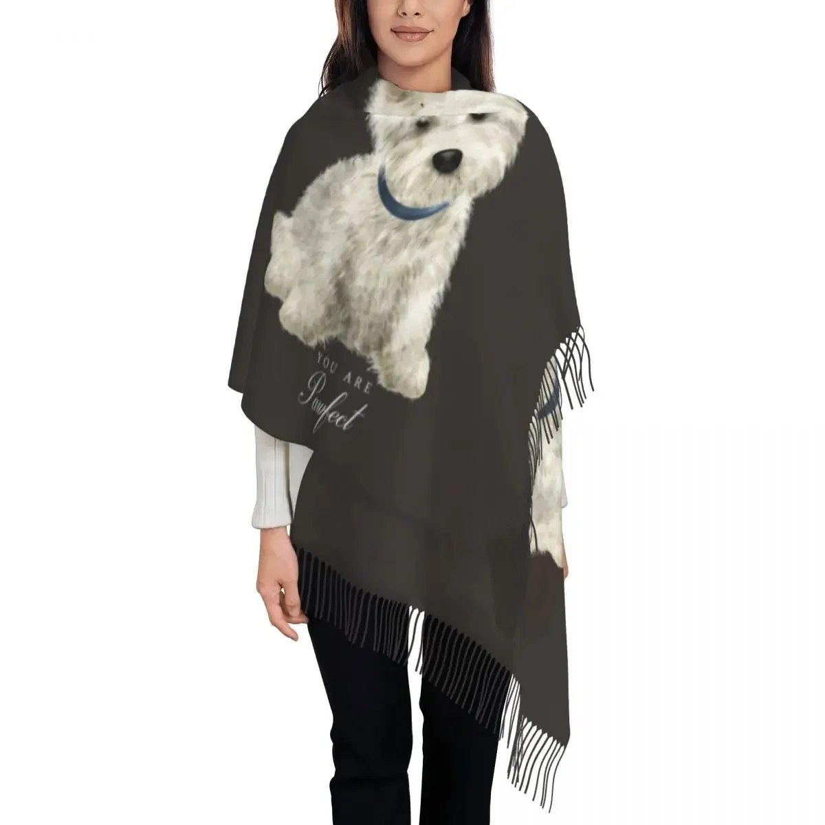 Westie West Highland White Terrier Dog Tassel Scarf Women Soft Shawls Wraps Female Winter Fall Scarves