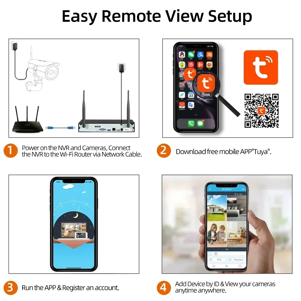 5MP Tuya نظام كاميرا أمان لاسلكية 8CH WiFi طقم NVR في الهواء الطلق اللون للرؤية الليلية 4 قناة CCTV طقم كاميرا مراقبة 4CH #5