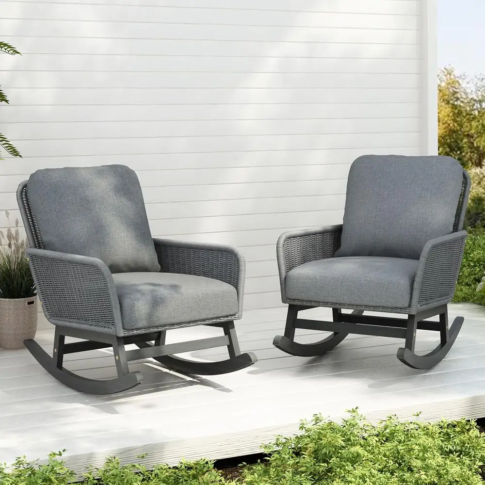 

Weather-Resistant 2-Piece Wicker Rocking Chair Set for Patio, Balcony, and Garden