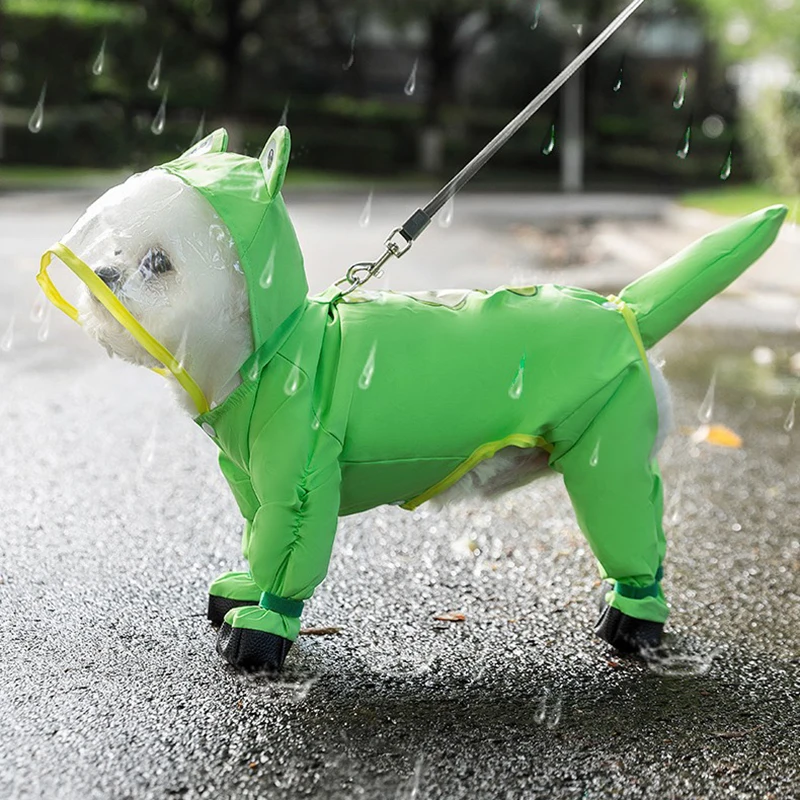 

Summer Dog Raincoat Bichon Cartoon Frog Clothes Small and Medium-sized Dogs Four Legs can be Pulled Hooded Rain Poncho