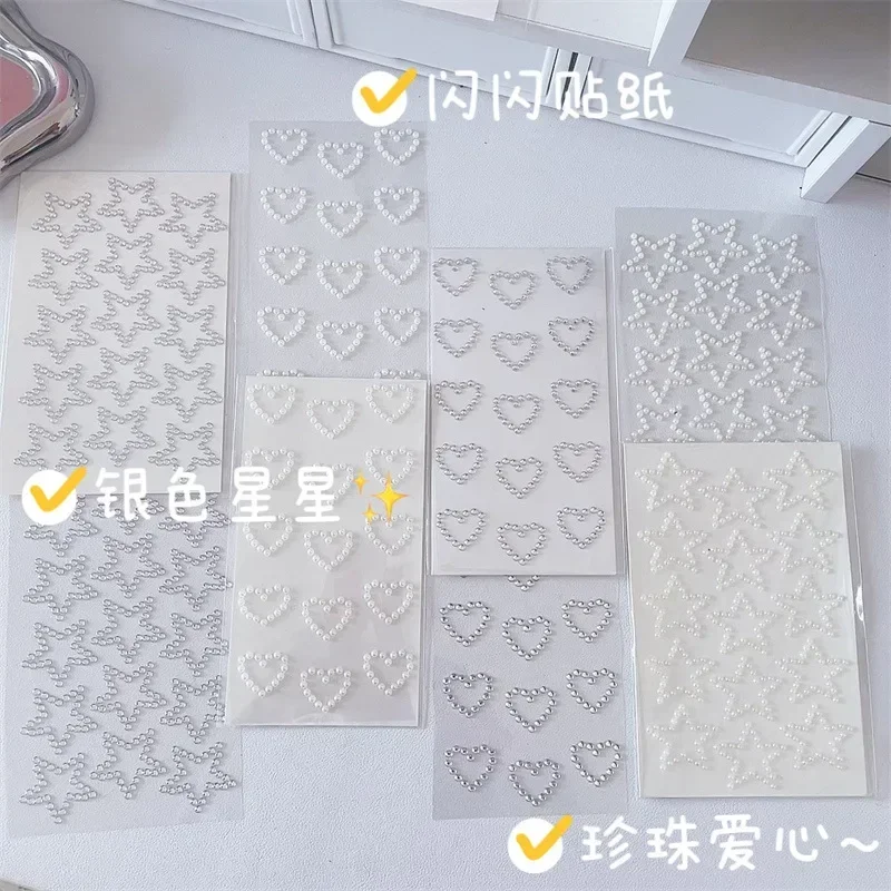 3D Pearl Water Diamond Star Heart DIY Stickers for Face Makeup Phone Shell Decoration Sparkly Pearls Patch Silver White image 4
