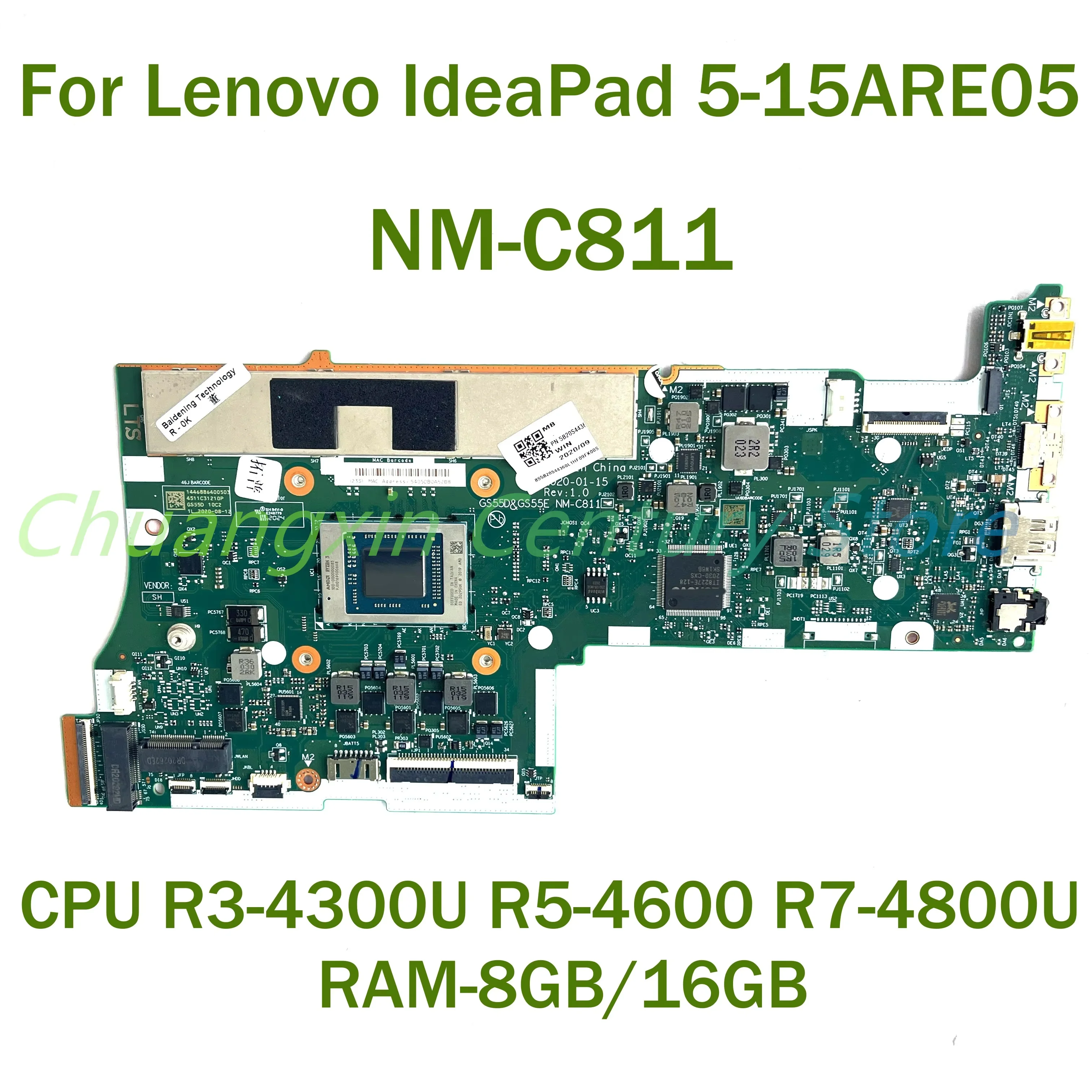 NM-C811 motherboard For Lenovo IdeaPad 5-15ARE05 Laptop with CPU R3-4300U R5-4600 R7-4800U RAM 8GB/16GB 100% Tested Fully Work