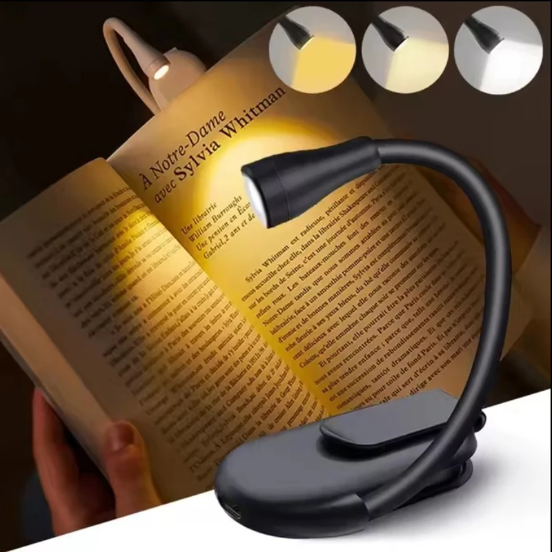 

LED Reading Lights for Book in Bed 3 Color Dimmable Rechargeable Portable Bookmark Clip On Light Up to 60 Hours for Study Travel