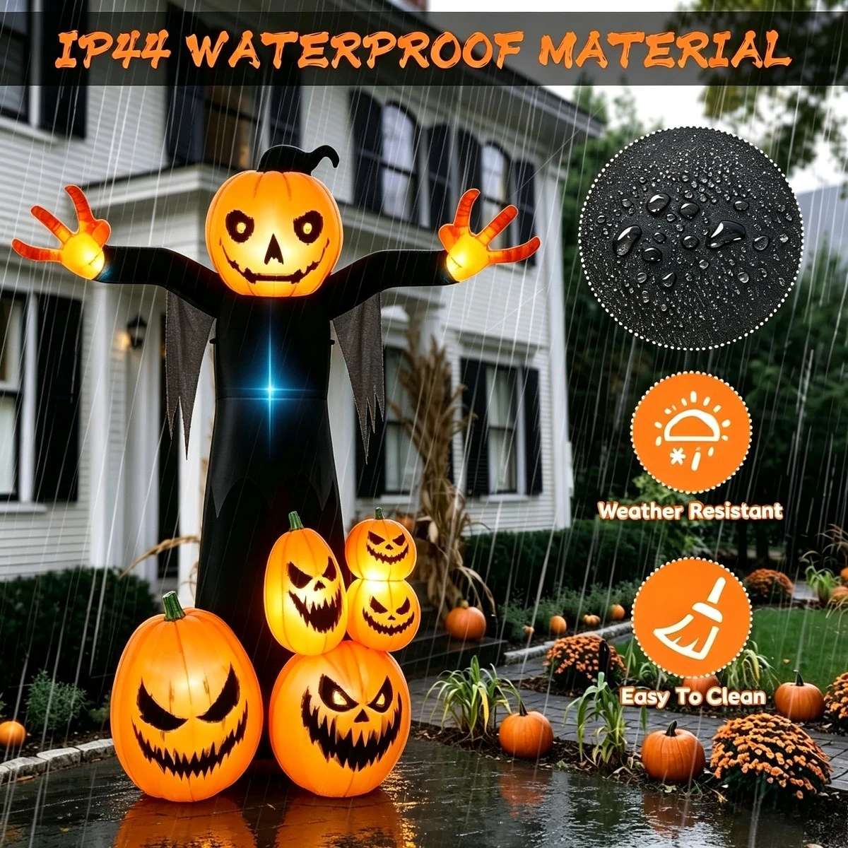 Halloween Inflatable Pumpkin Head Ghost Ornament With Built In Warm LED Holiday Lighting