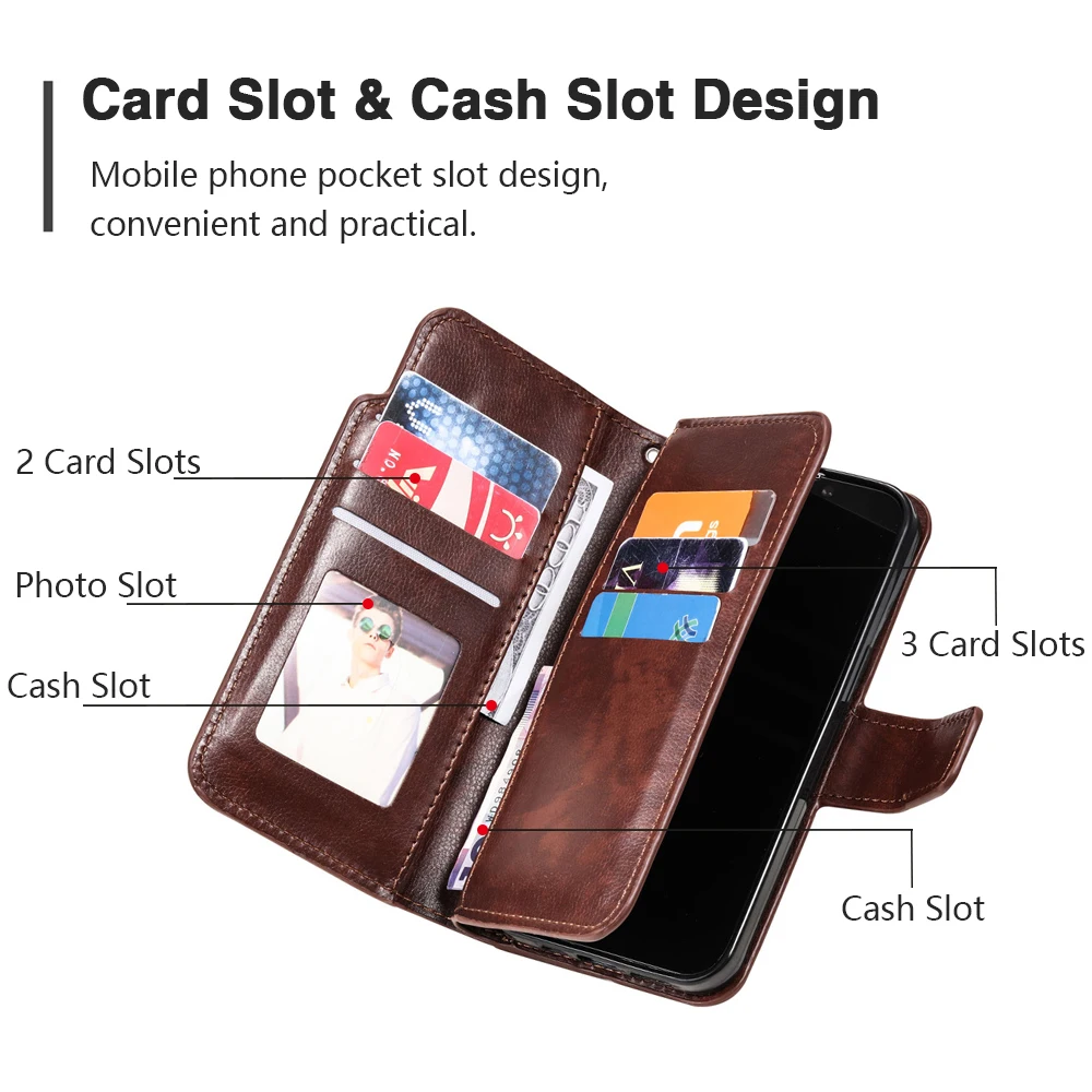 9 Cards Leather Case For iPhone 14 13 12 Mini 11 Pro XS Max 6 6s 7 8 Plus 5 5s SE 2020 2022 Flip Wallet Phone Shockproof Cover