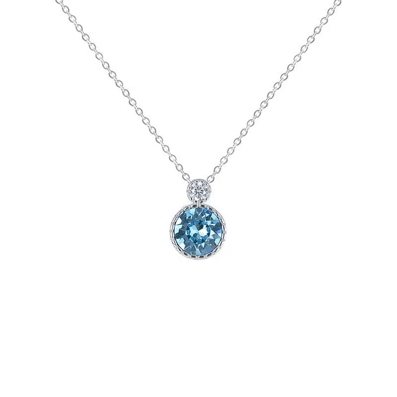 New 925 Sterling Silver Blue Round Necklace Simple Charm Geometric Shape Choker Birthday Gift Women's Fine Jewelry